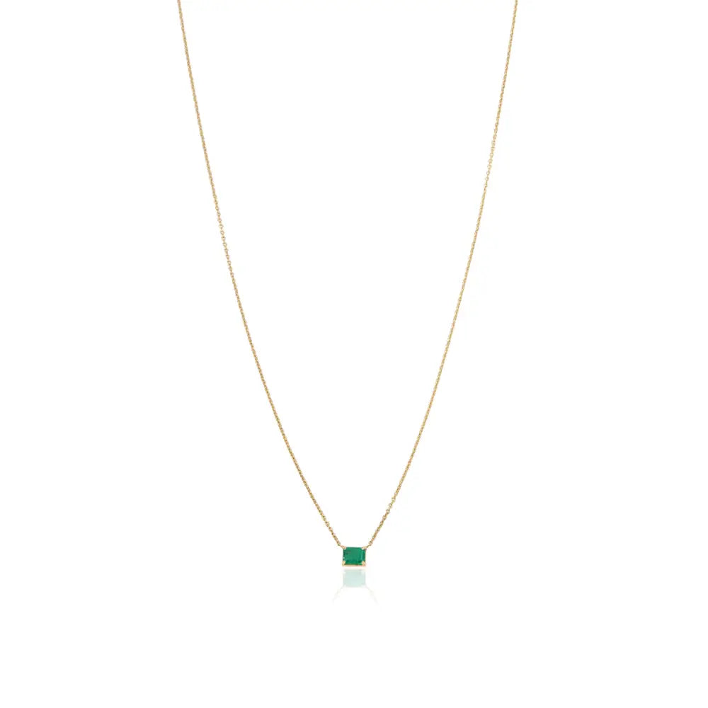 Prong Set Emerald Single Stone Pendant Necklace K18 Yellow Gold Fine Stackable Jewelry