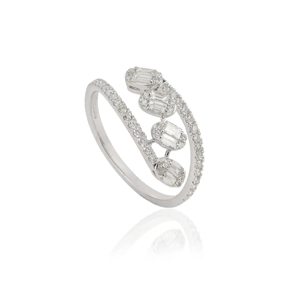 Handmade Fine Natural Diamond 18K White Gold Bypass Style Statement Ring Custom Jewelry