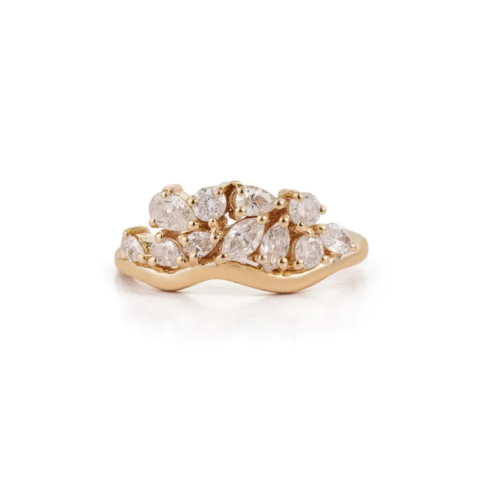 100% Natural Diamond K14 Yellow Gold Wavy Band Pinky Ring Unique Minimal Bulk Jewelry