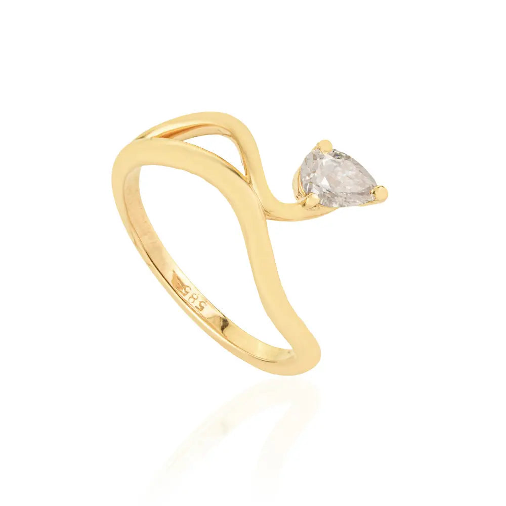 Unique Design 14K Yellow Gold Natural Diamond Double Wavy Band Pinky Ring For Girls