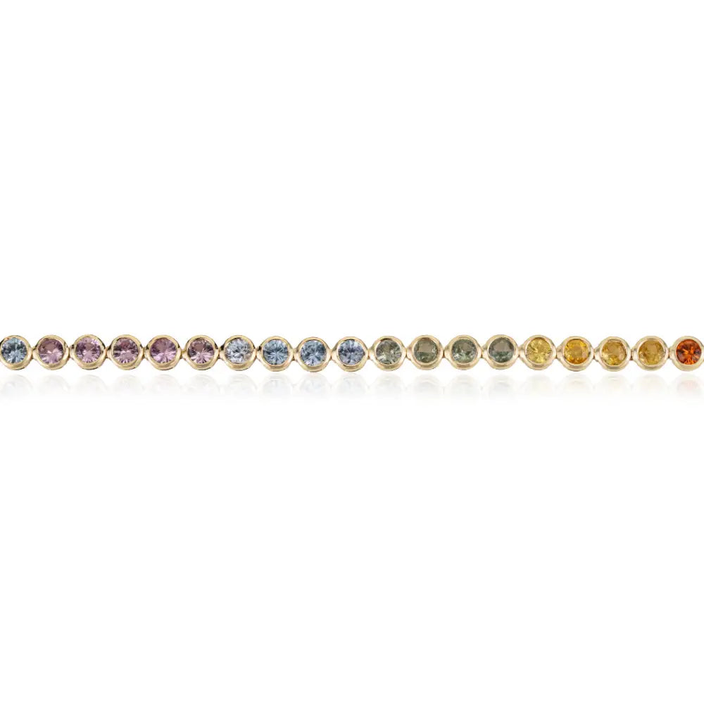 Bezel Set Colorful Multi Sapphire Stacking Tennis Bracelet K14 Pure Yellow Gold Custom Jewelry