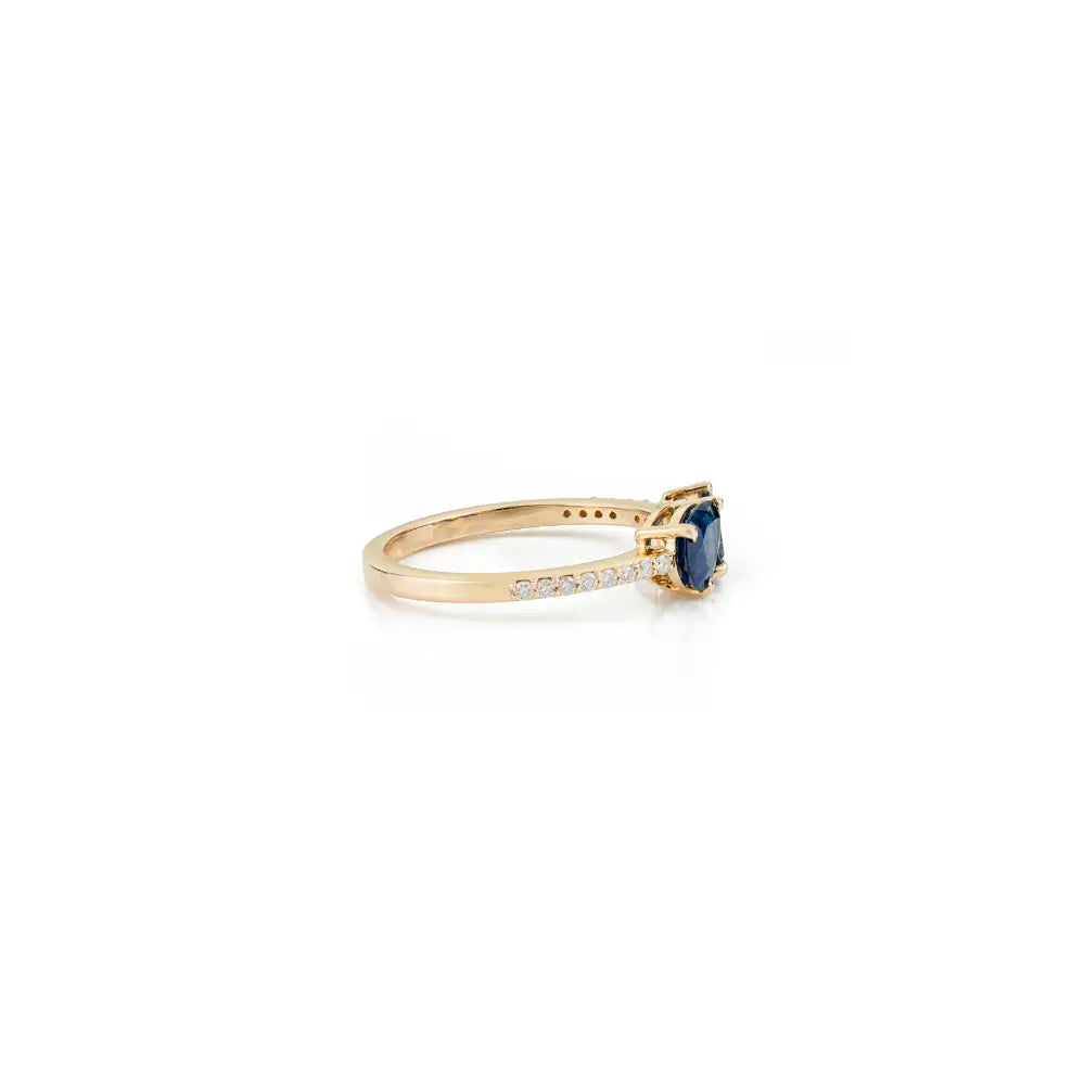 Elegant Design Blue Sapphire & Diamond Stacking Gemstone Ring 14K Yellow Gold Trendy Jewelry