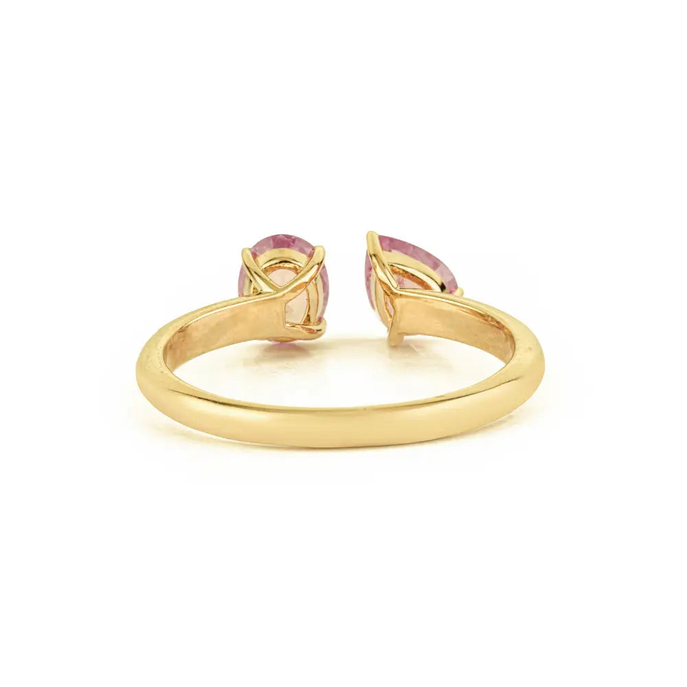 Simple Design Pink Sapphire Toi et Moi Open Ring Stackable 14K Yellow Gold Bulk Jewelry