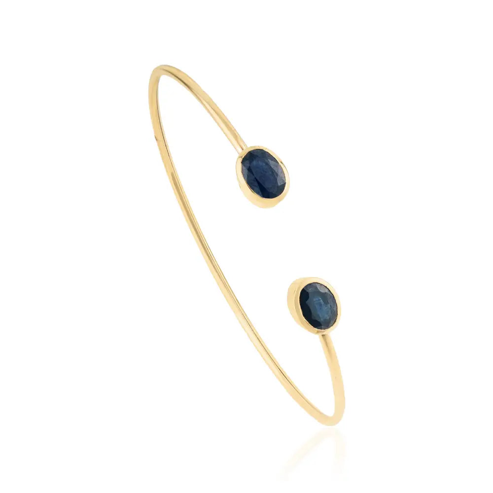 Elegant Design 14K Yellow Gold Blue Sapphire Stacking Cuff Bangle Precious Bulk Jewelry