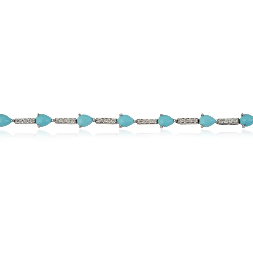 Fine Turquoise & Diamond Sleek Stacking Tennis Bracelet For Unisex 14K White Gold Jewelry