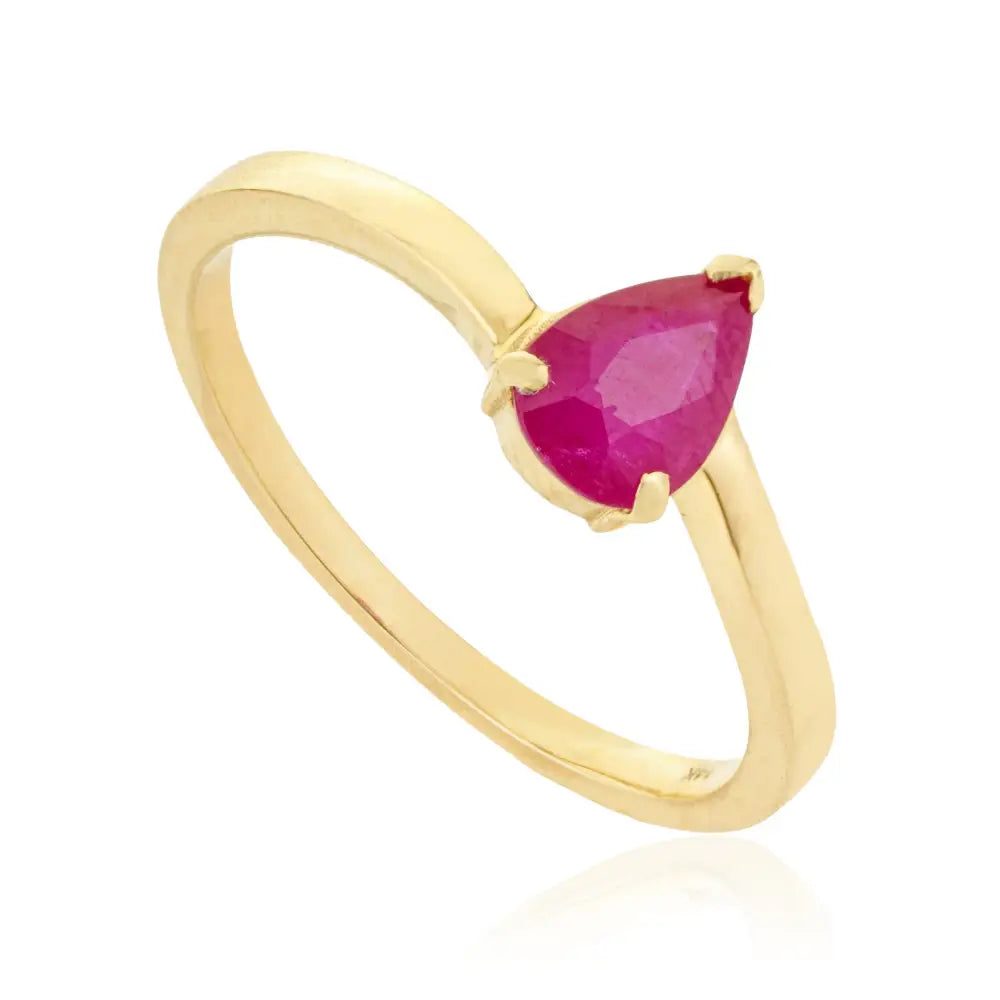 Pear Shape Ruby Single Stone Ring Solid K14 Yellow Gold Customized Elegant Jewelry