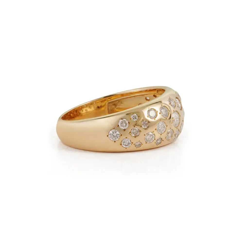Pave Set Natural Diamond Bold Dome Ring For Unisex Sparkle Jewelry 14K Yellow Gold