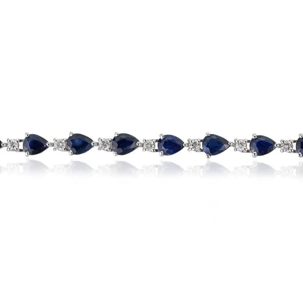 Elegant Classic Style Blue Sapphire & Diamond Stacking Tennis Bracelet Solid K14 White Gold