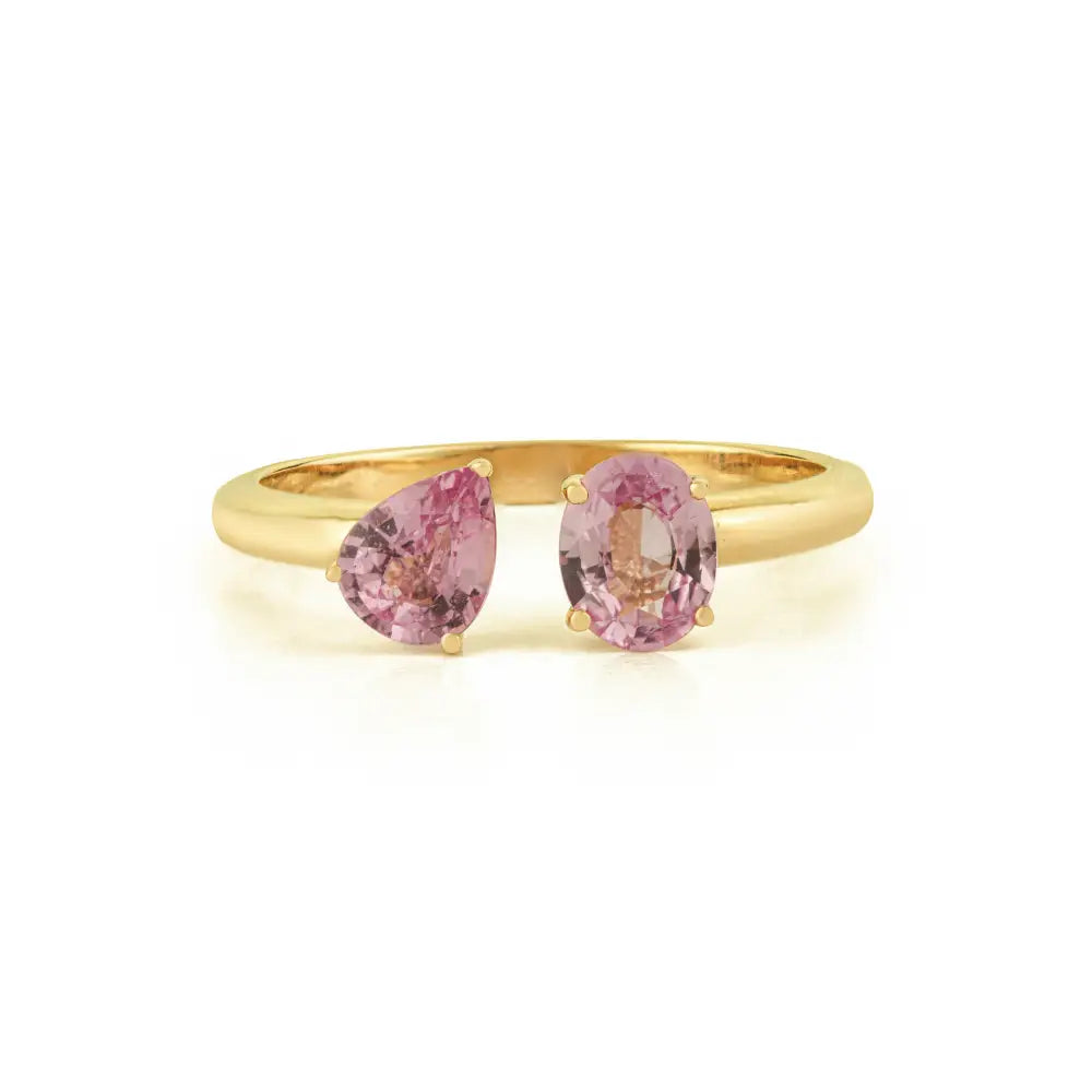Simple Design Pink Sapphire Toi et Moi Open Ring Stackable 14K Yellow Gold Bulk Jewelry