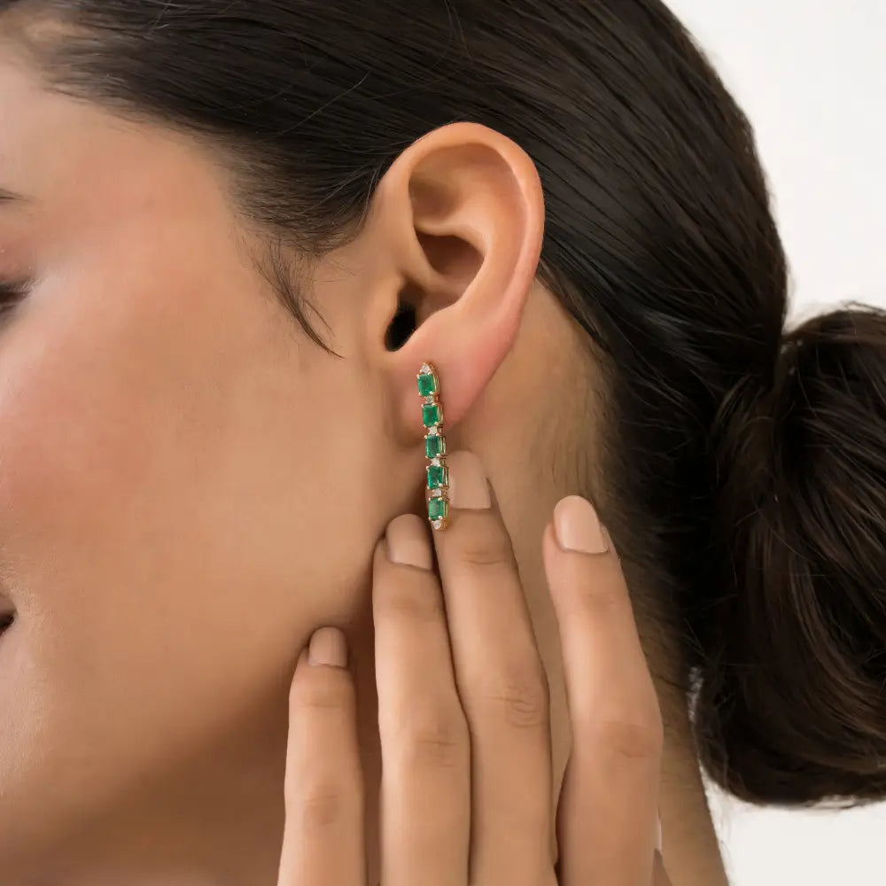 Zambian Emerald & Diamond 14K Solid Yellow Gold Dangle Earrings New Arrivals Jewelry