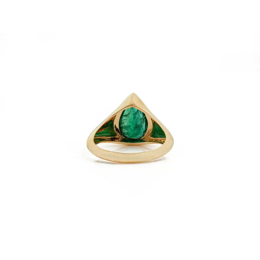 Custom Design K18 Yellow Gold Real Emerald Statement Chunky Ring For Men's Jewelry