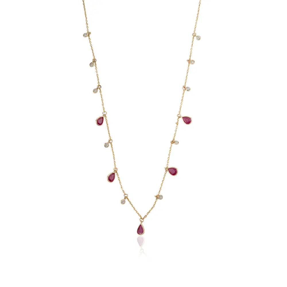 Latest Design Elegant Ruby & Diamond 14K Yellow Gold Charm Chain Necklace For Women