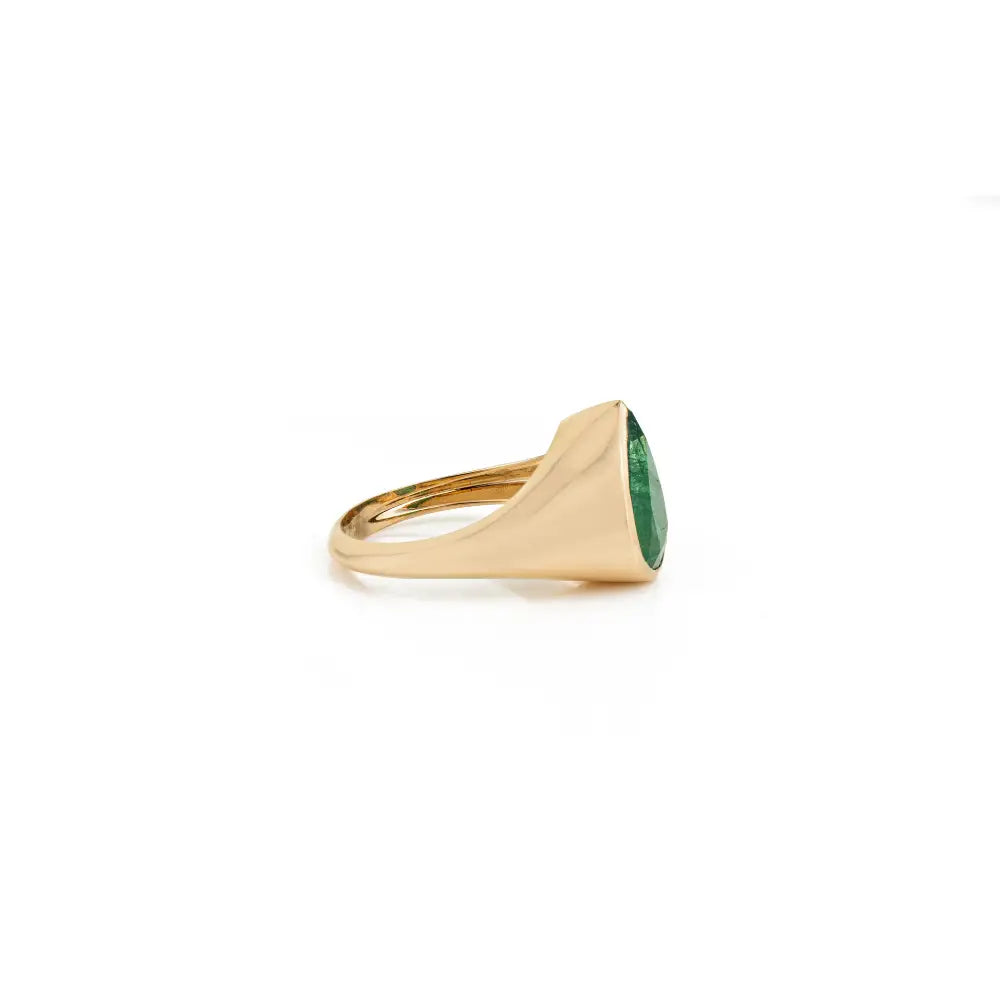 Custom Design K18 Yellow Gold Real Emerald Statement Chunky Ring For Men's Jewelry