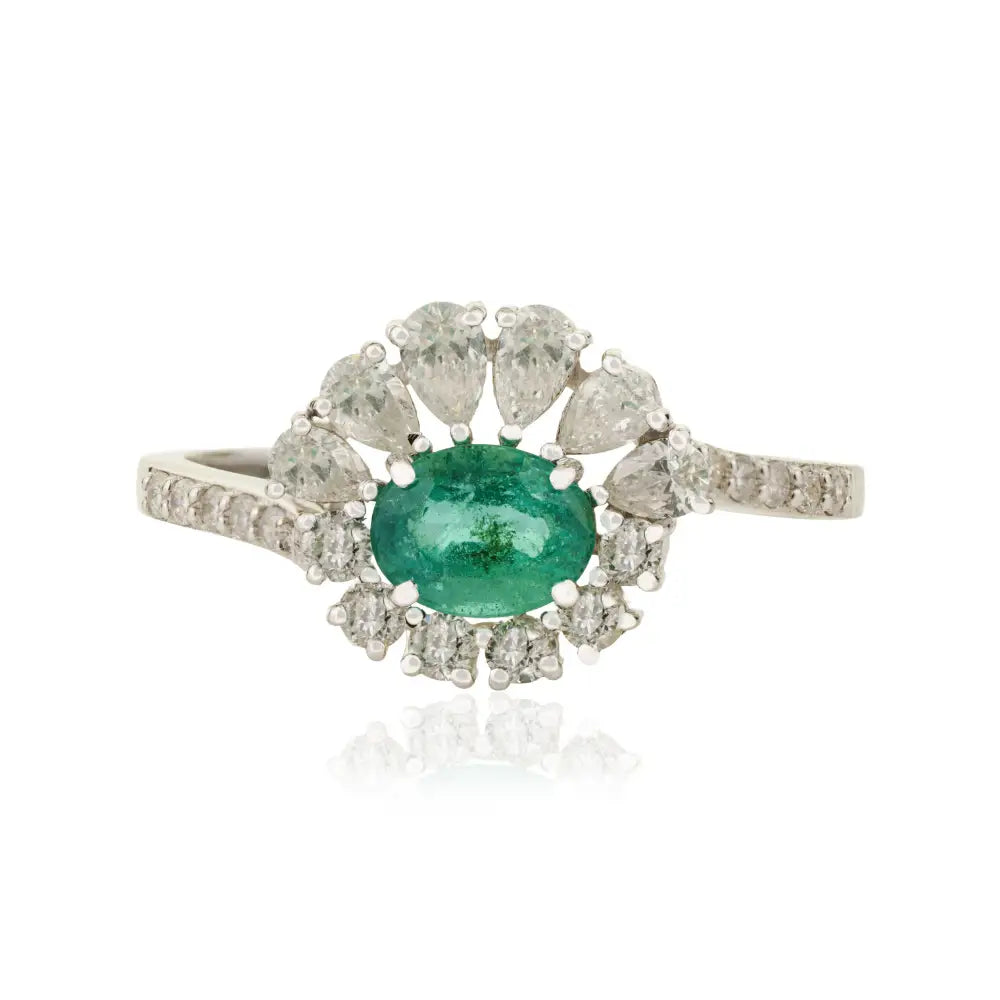 Exclusive Design Emerald & Diamond Statement Ring Engagement Jewelry 18K Solid White Gold