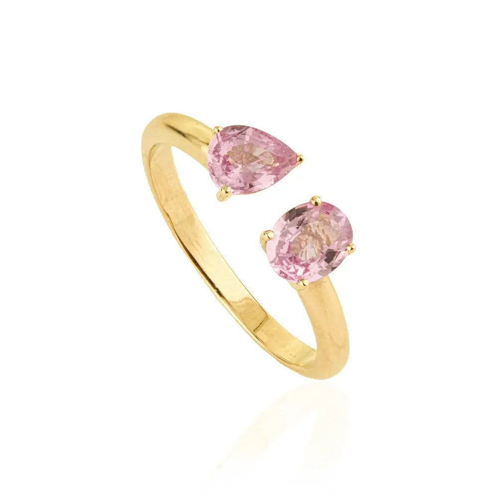 Simple Design Pink Sapphire Toi et Moi Open Ring Stackable 14K Yellow Gold Bulk Jewelry