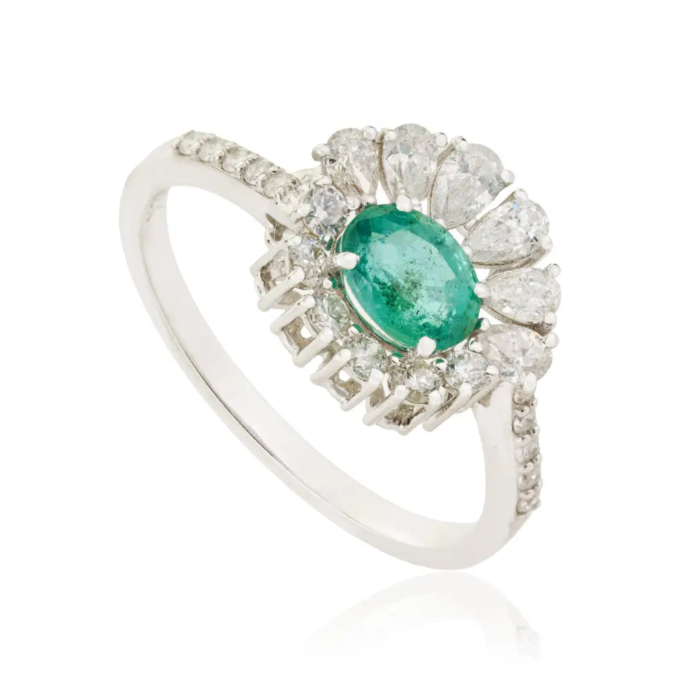 Exclusive Design Emerald & Diamond Statement Ring Engagement Jewelry 18K Solid White Gold