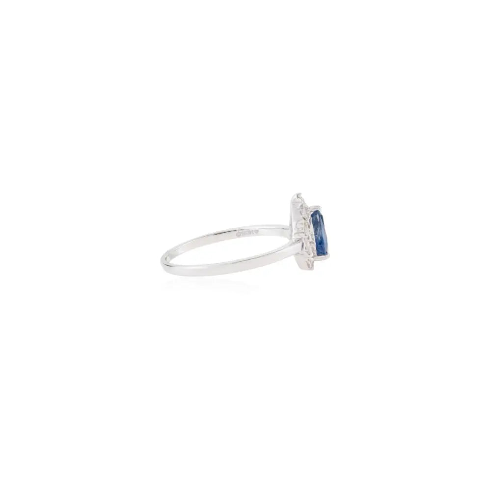 Latest Design 14K Solid White Gold Blue Sapphire & Diamond Halo Engagement Ring B2B Jewelry