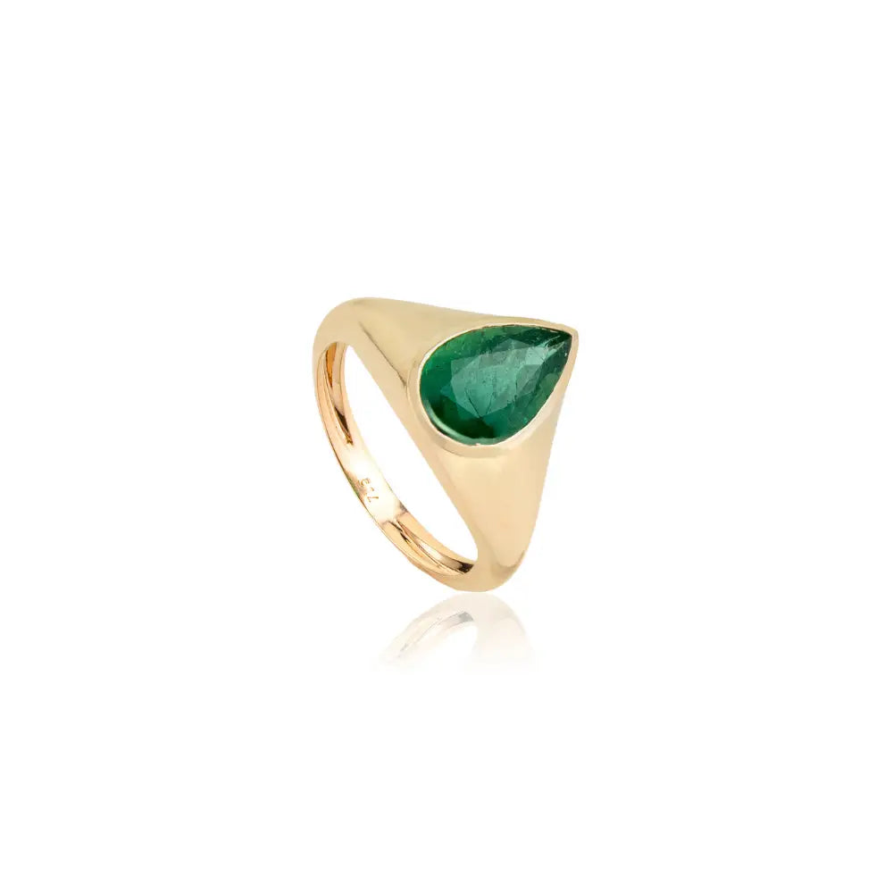 Custom Design K18 Yellow Gold Real Emerald Statement Chunky Ring For Men's Jewelry