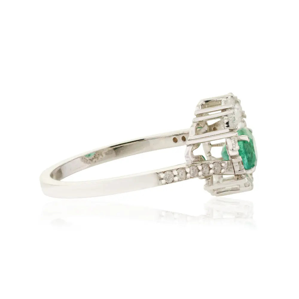 Exclusive Design Emerald & Diamond Statement Ring Engagement Jewelry 18K Solid White Gold
