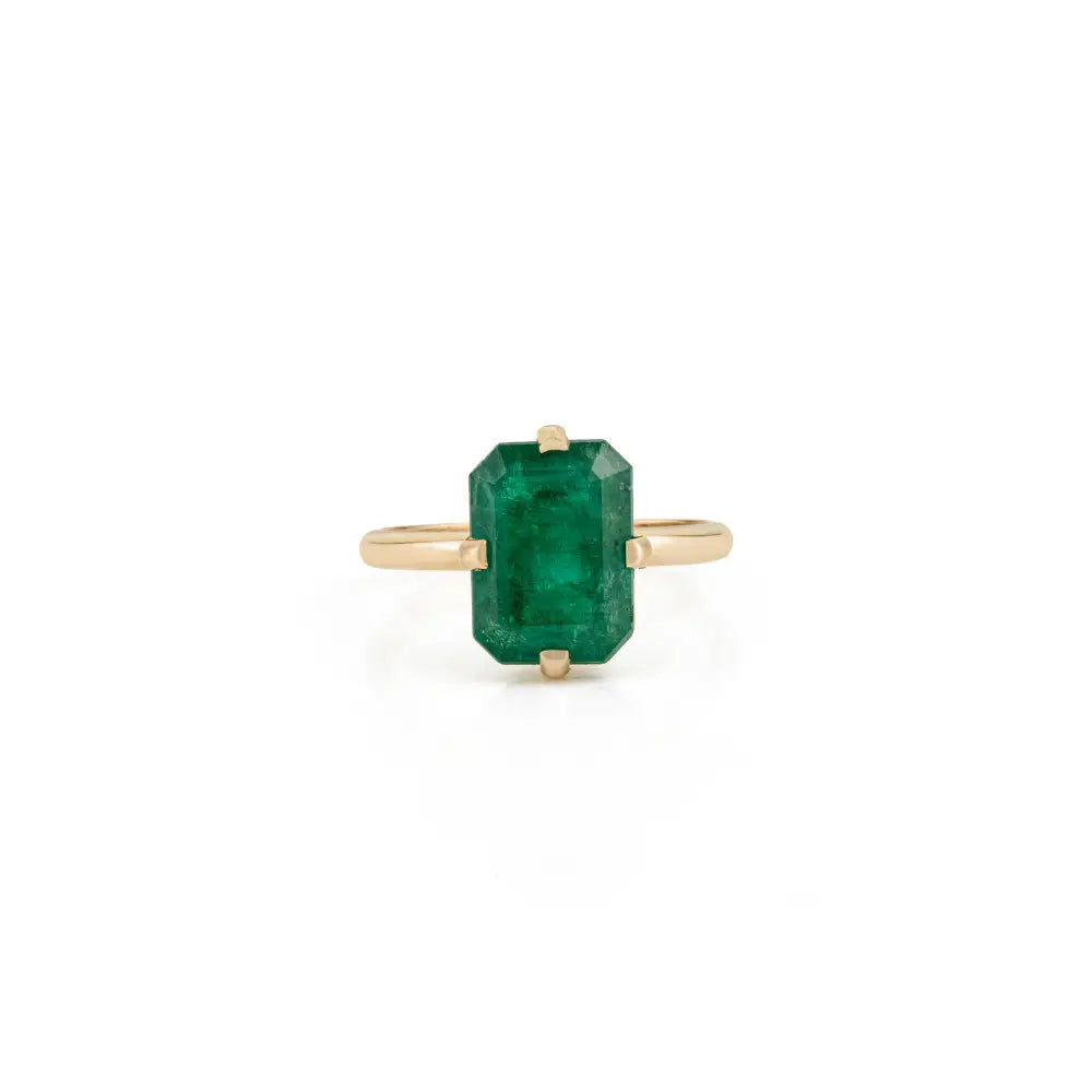Natural Gemstone Emerald 18K Solid Yellow Gold Single Stone Engagement Ring Manufacturer