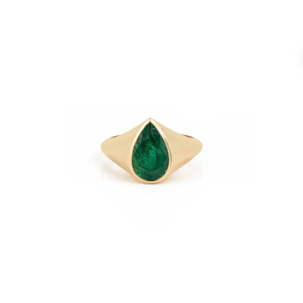 Custom Design K18 Yellow Gold Real Emerald Statement Chunky Ring For Men's Jewelry