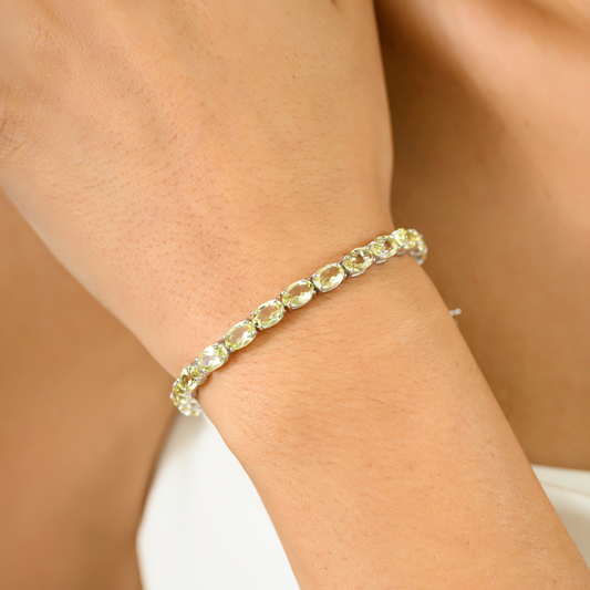 Pure 925 Sterling Silver Jewelry For Women Genuine Lemon Quartz Sleek Bracelet For Birthday Gift