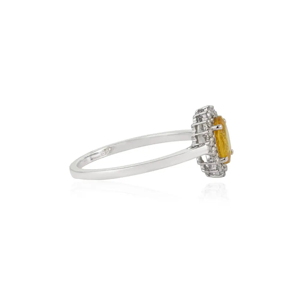 0.85ct. Yellow Sapphire & Diamond Fine Cluster Ring Engagement Jewelry 14K White Gold