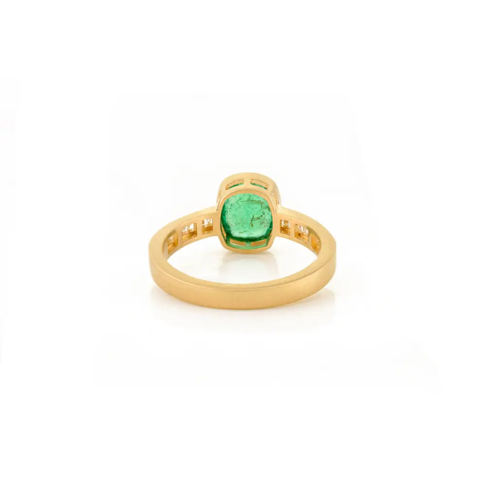 Stunning Real 18K Yellow Gold Emerald & Diamond Wedding Ring Fine May Birthstone Jewelry