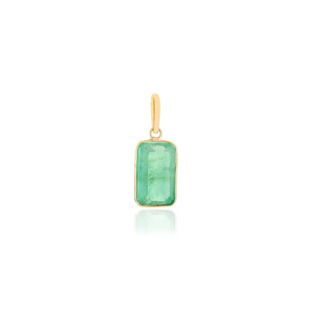 Natural Emerald 14K Solid Yellow Gold Single Stone Pendant Stackable Jewelry For Daily Wear