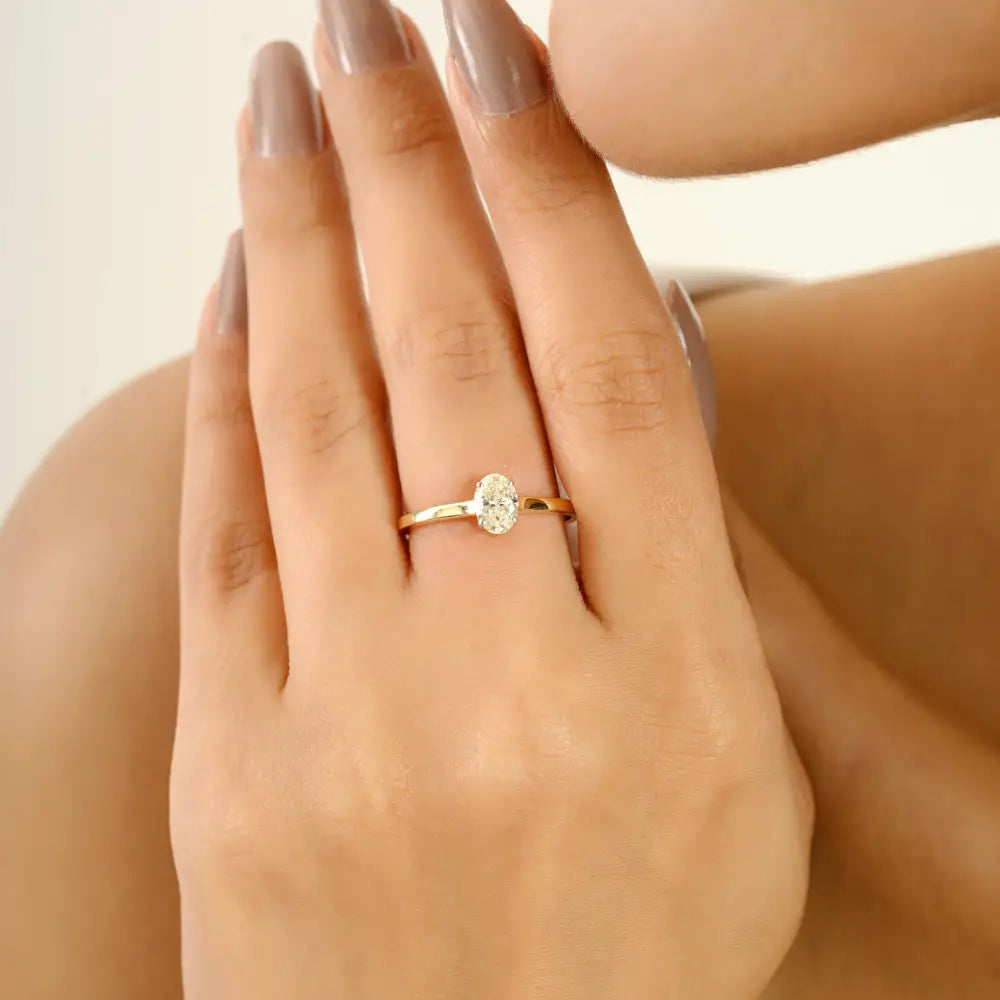 100% Natural Oval Cut 6X4 mm Diamond Solid 18K Yellow Gold Solitaire Ring Proposal Jewelry