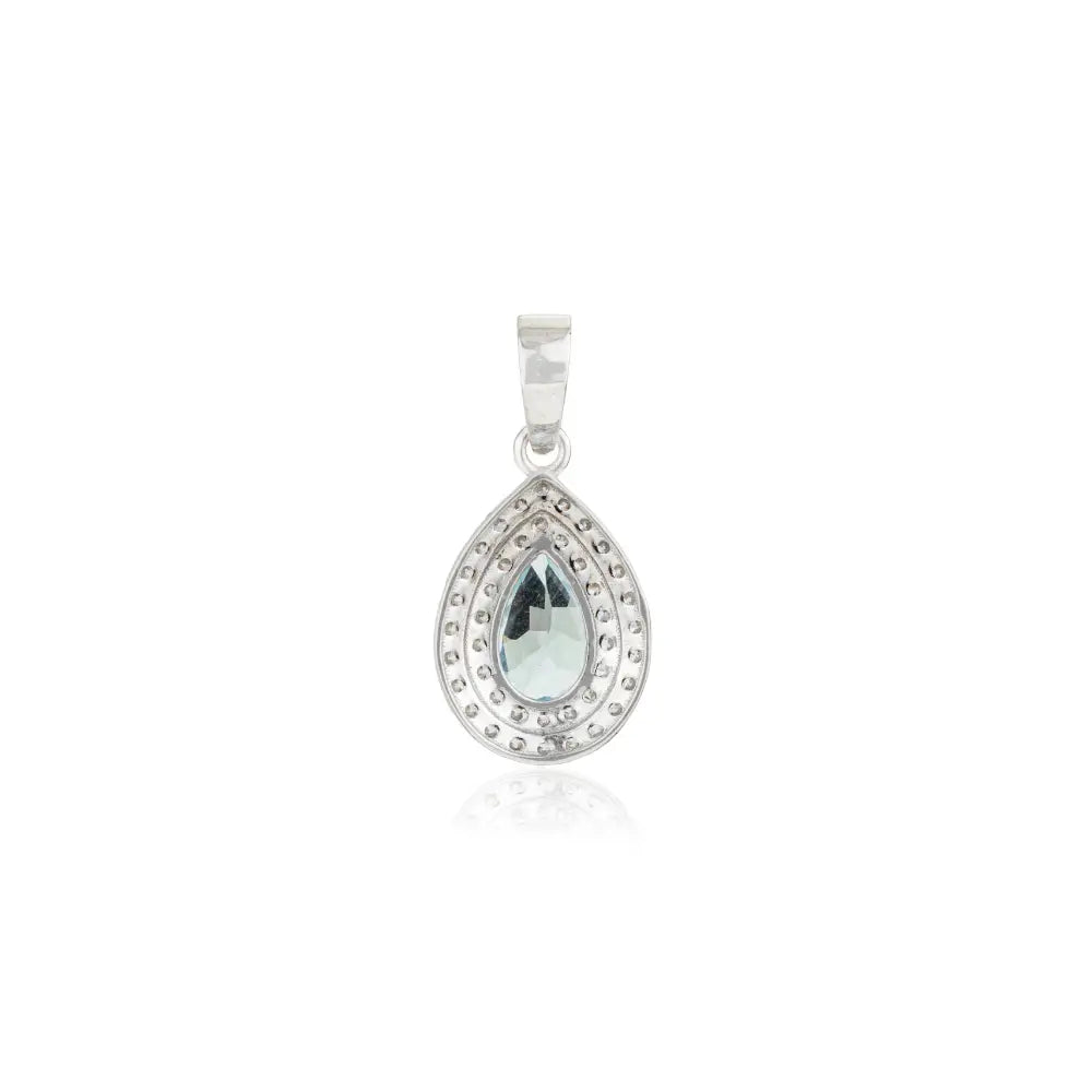 Trending Aquamarine & Diamond Pear Shape Double Cluster Pendant 14K Real White Gold