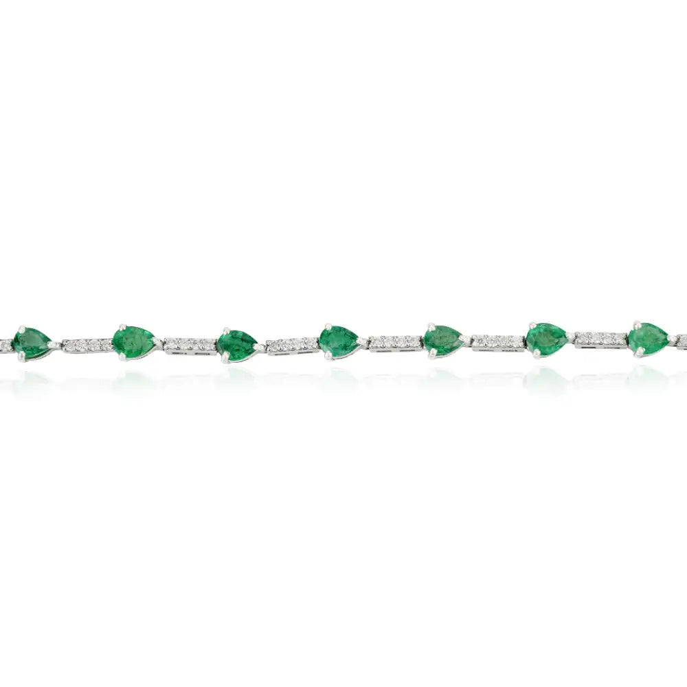 Zambian Emerald & Diamond Stackable 14K Pure White Gold Sleek Tennis Bracelet Fine Jewelry