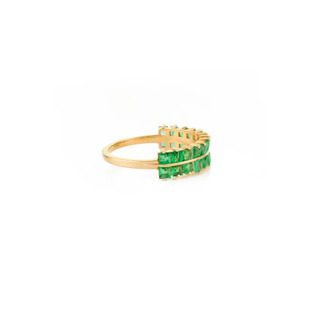 Solid K14 Yellow Gold Emerald Double Row Half Eternity Band Ring May Birthstone Jewelry