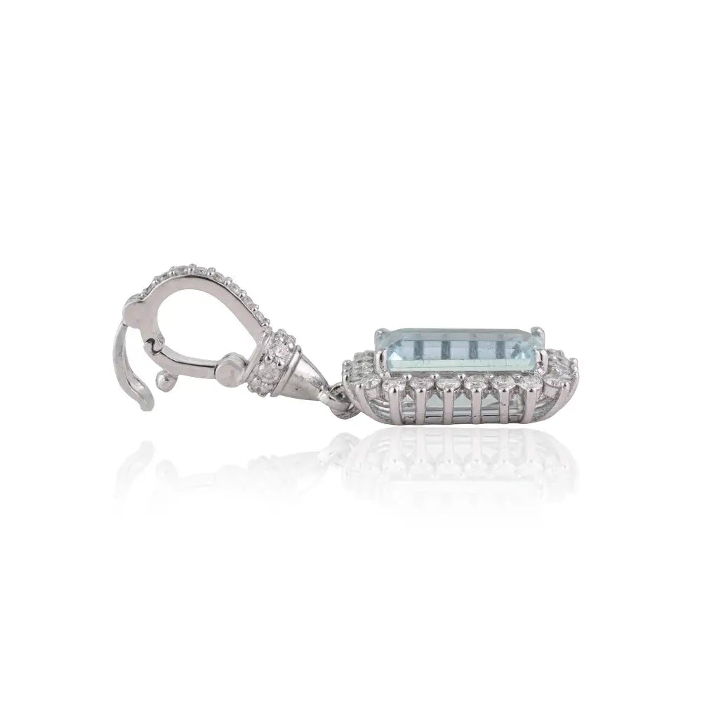 Fine Aquamarine & Diamond K14 White Gold Openable Lock Cluster Pendant March Birthstone