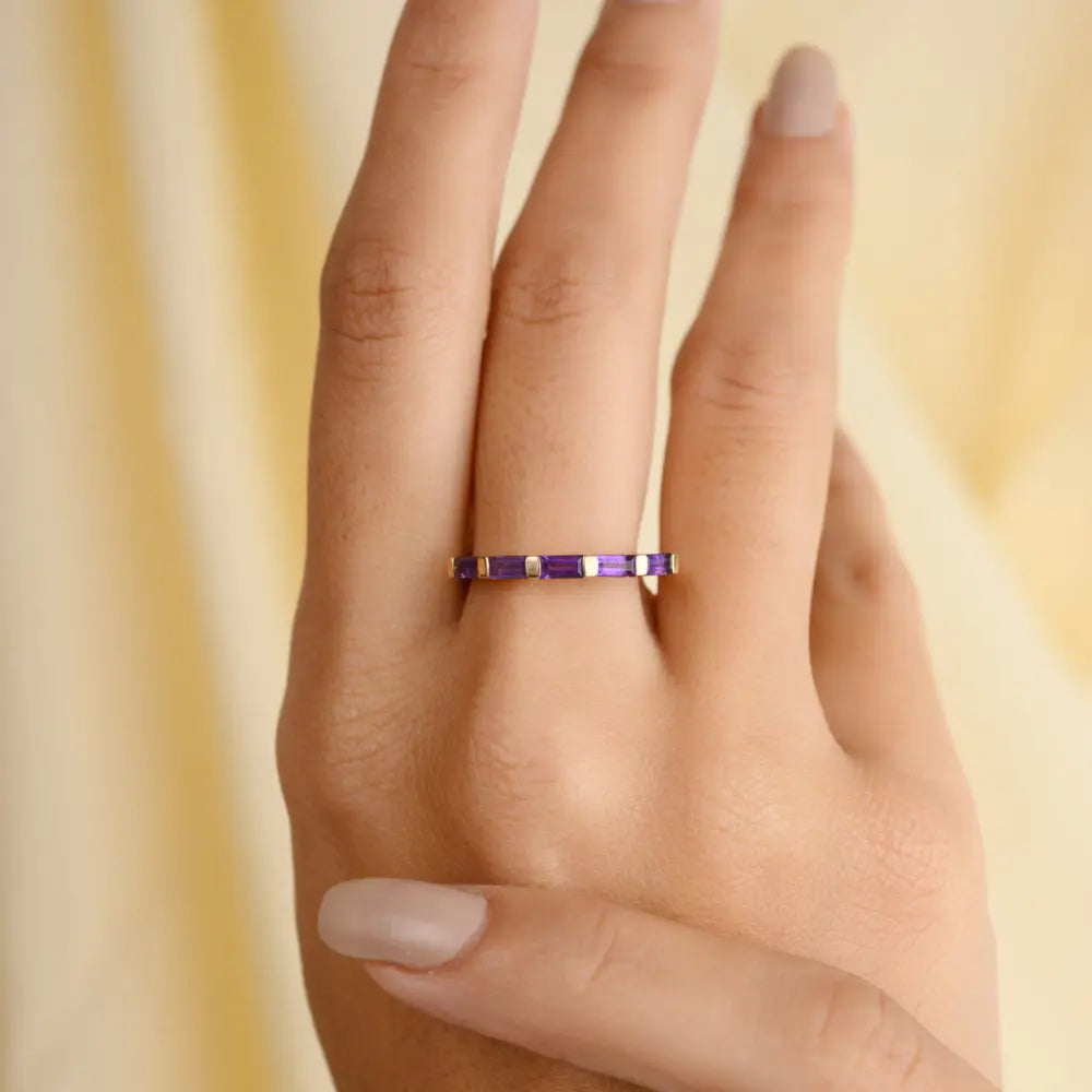 Trending Jewelry 14K Yellow Gold Natural Amethyst Engagement Ring