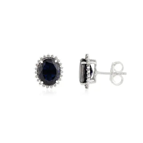 Stunning 925 Sterling Silver Natural Iolite Gemstone Halo Diamond Fine Studs Earrings For Women's