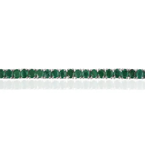 Premium Quality Natural Oval Cut Emerald Gemstone Fine Silver Tennis Bracelet For Women