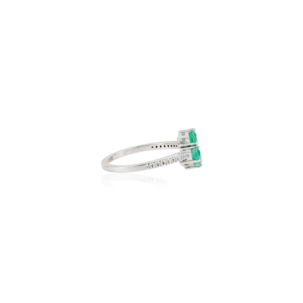 Custom Logo Emerald & Diamond 14K White Gold Fine Bypass Ring Natural Gemstone Jewelry