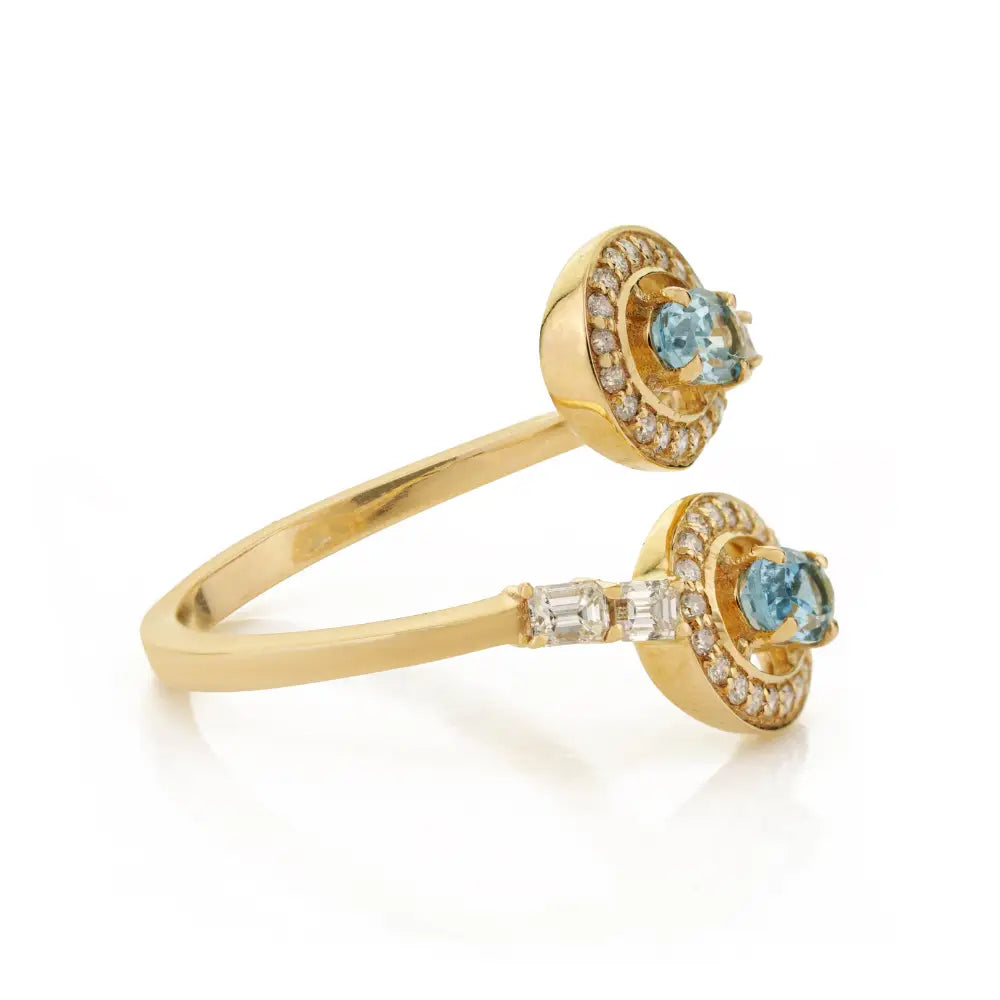 March Birthstone Aquamarine & Diamond 14K Yellow Gold Statement Bypass Ring New Jewelry