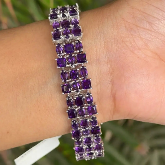 Febuary Birthstone Genuine Amethyst Triple Row Tennis Bracelet For Wedding Accessories Luxury & Unique Jewelry