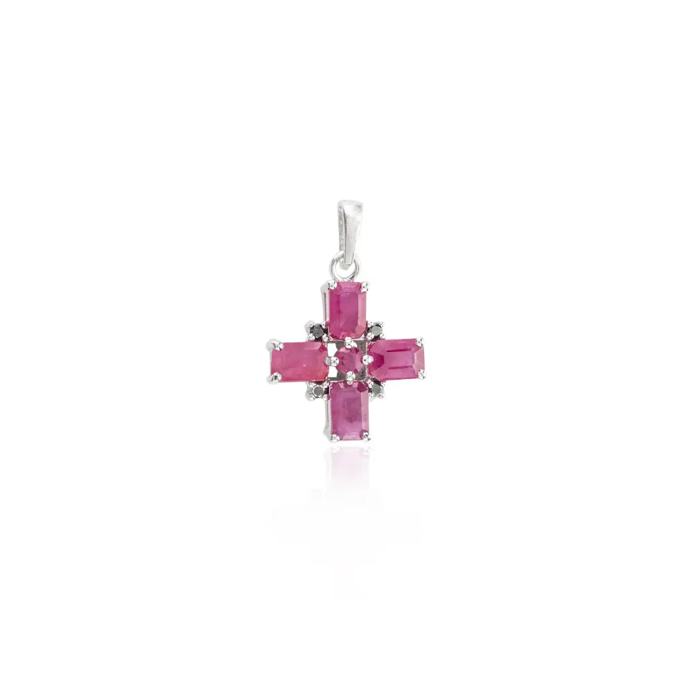 Minimalist Jewelry 925 Solid Silver Ruby & American Black Diamond Cross Small Pendant For Christmas Gifts