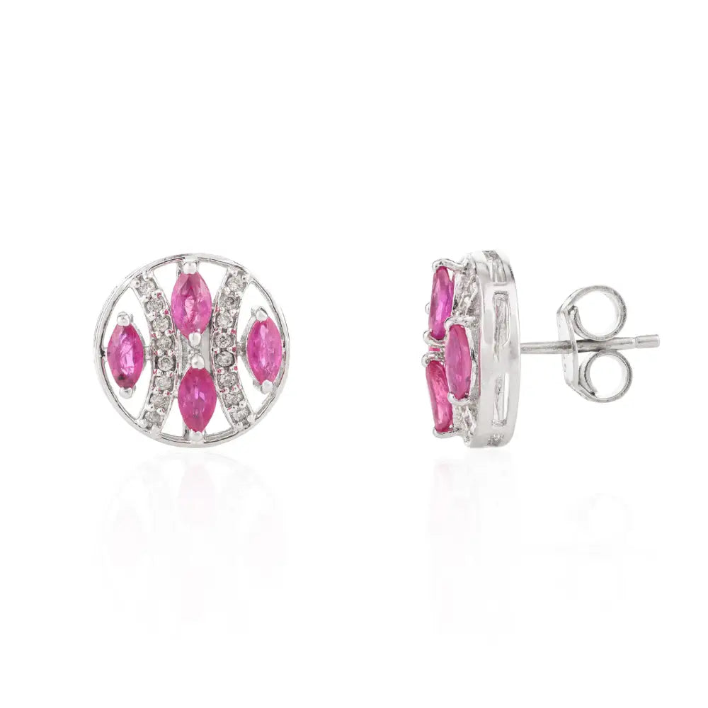 High Quality Products Wholesale Jewelry Natural Ruby & American Diamond Round Shape Stud Earrings