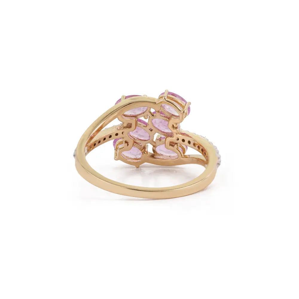 Fine Pink Sapphire & Diamond 14K Yellow Gold Wedding Ring Birthstone Jewelry Supplier