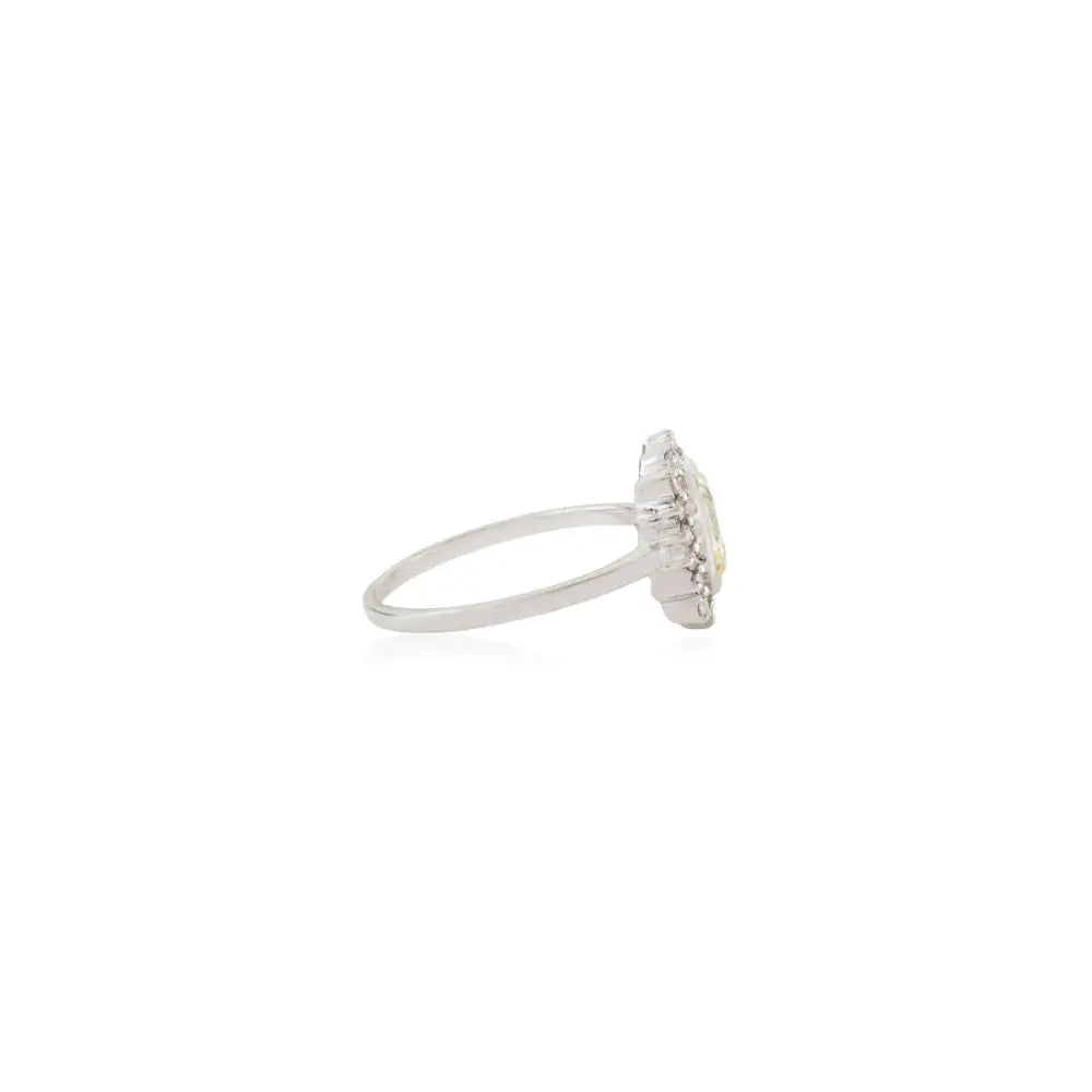 14K Solid White Gold Yellow Sapphire & Diamond Halo Statement Ring Birthstone Jewelry