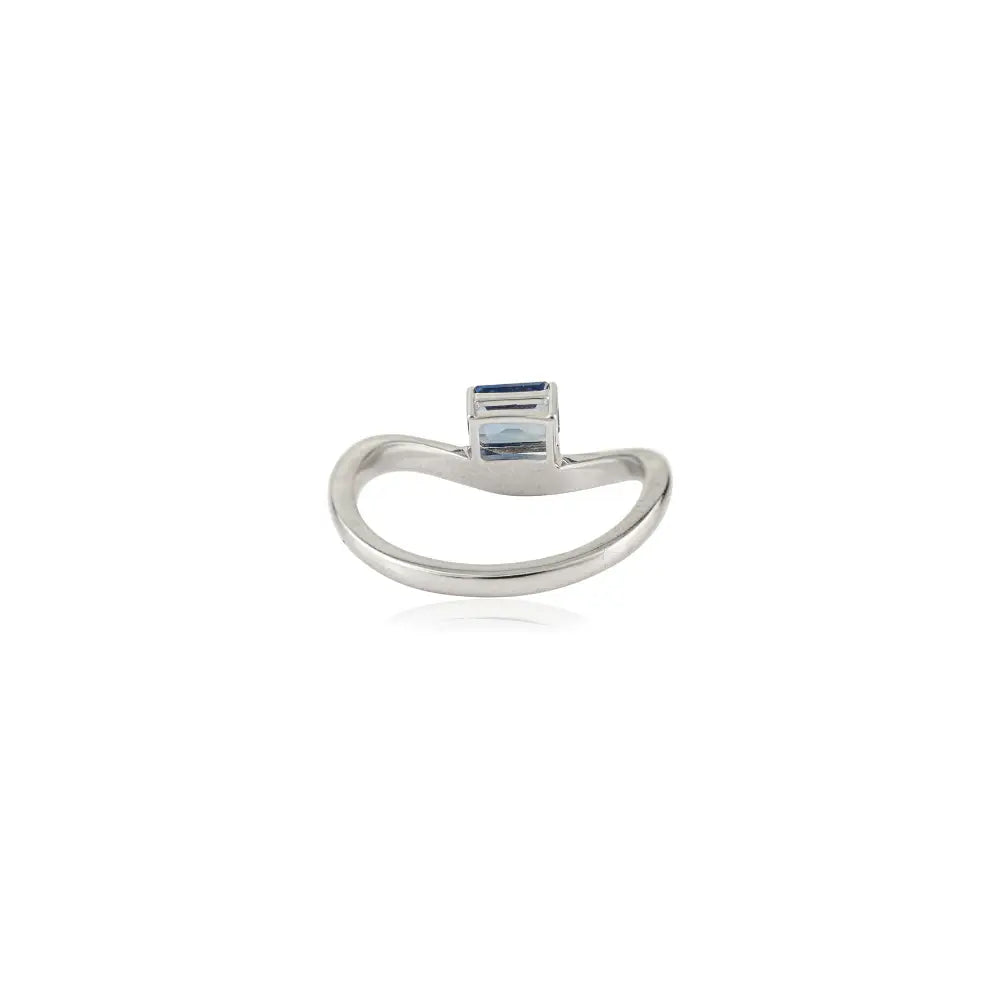 Elegant K14 White Gold Octagon Cut Blue Sapphire Unique Design Wavy Ring Wholesale Jewelry