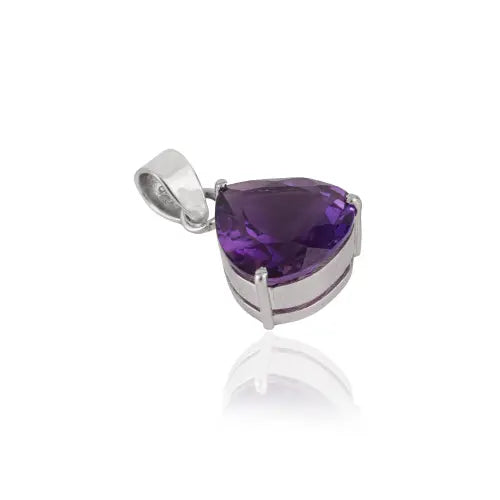 Stunning 925 Sterling Silver 10x10 mm Trillion Cut Natural Amethyst Solitaire Gemstone Pendant