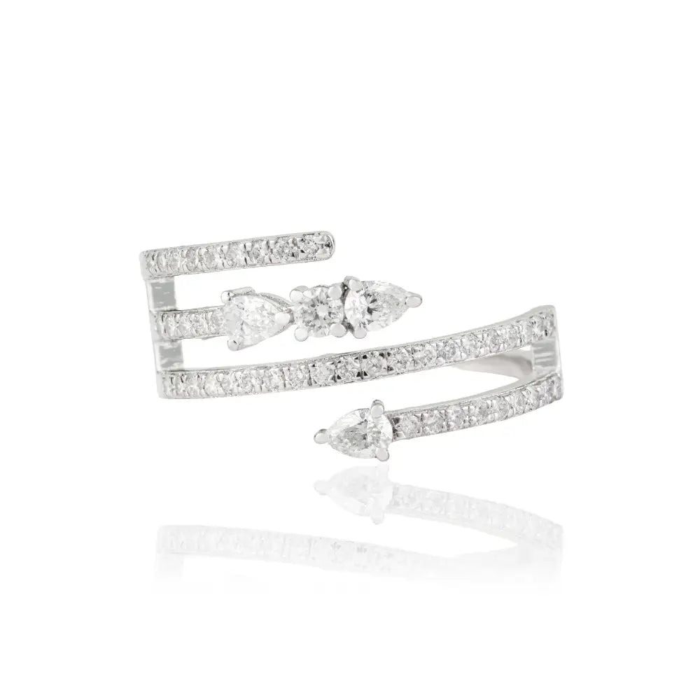 Solid K14 White Gold 100% Genuine Diamond Statement Ring Latest Design Bridal Jewelry
