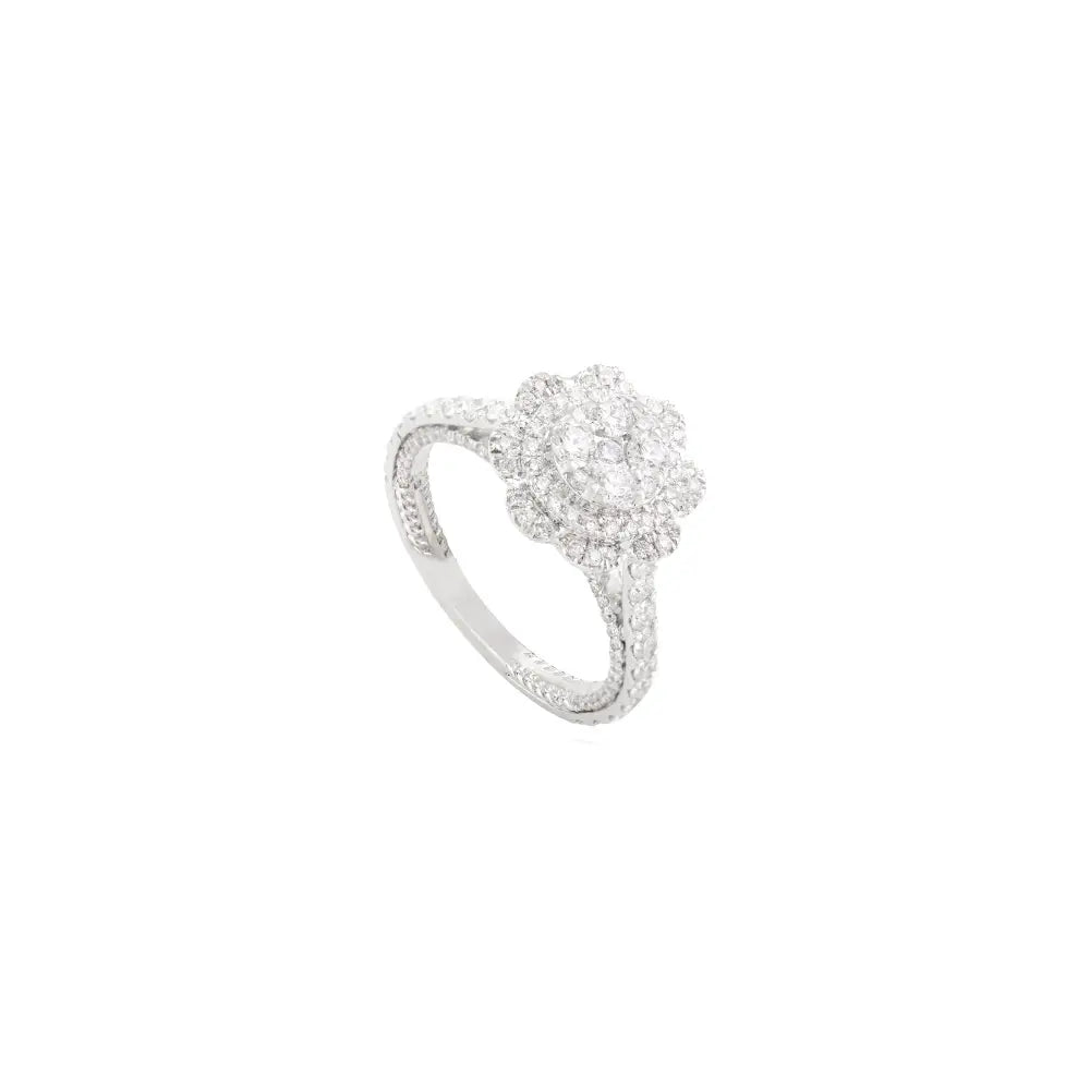 April Birthstone Natural Diamond Flower Shape Engagement Ring Solid White Gold