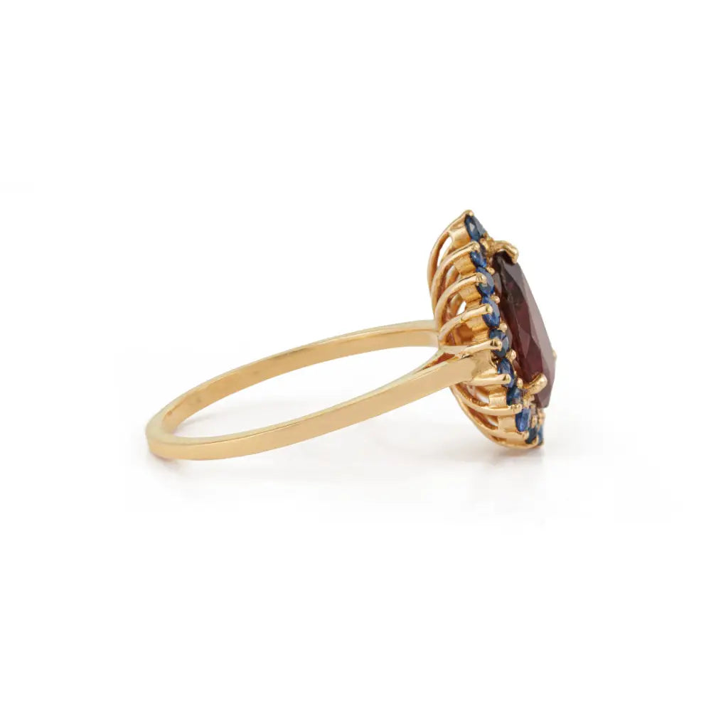 Rubellite & Blue Sapphire K18 Solid Yellow Gold Pear Shape Cluster Ring Bulk Order Jewelry