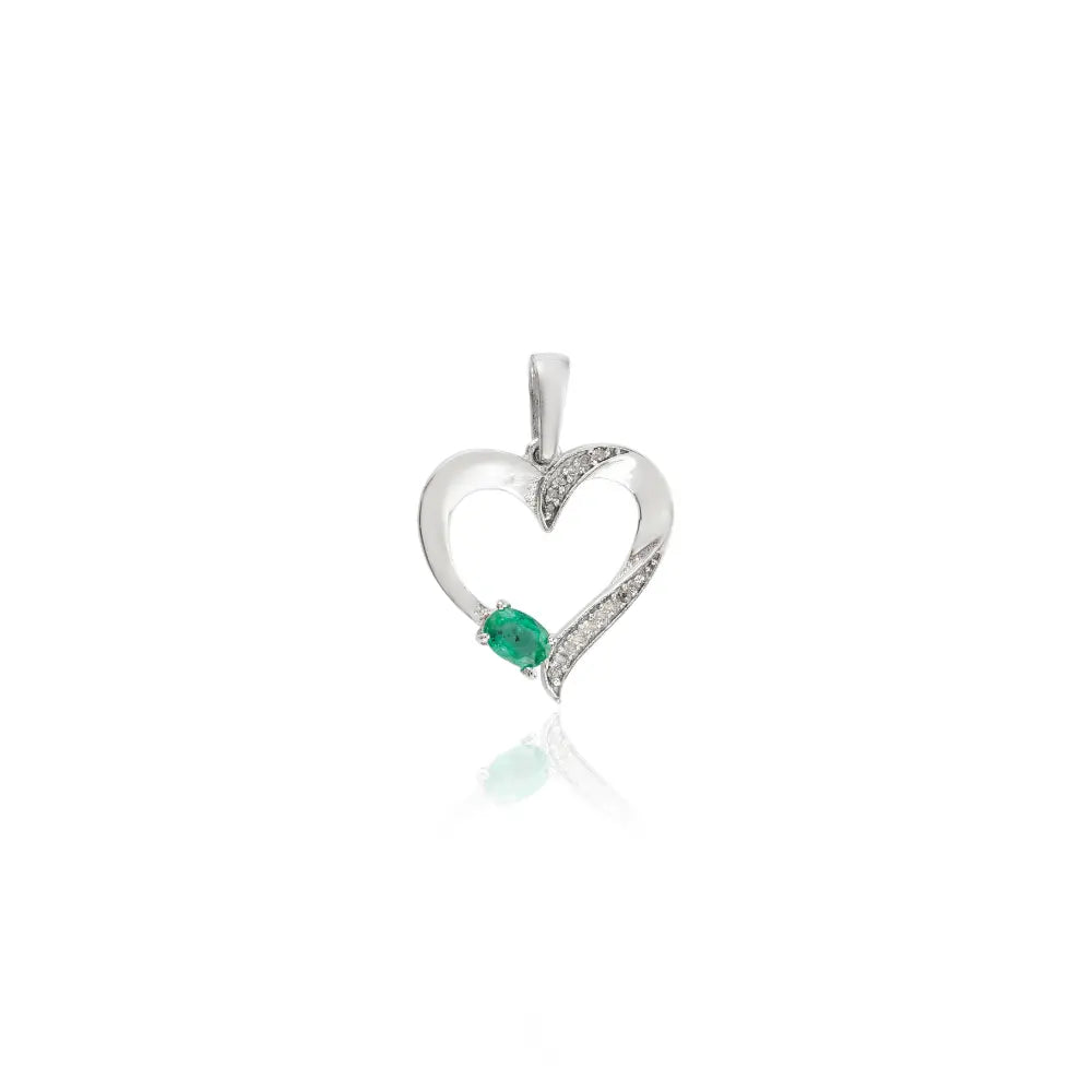 New Jewelry Collection Handmade Emerald & American Diamond Heart Shape Pendant Necklace In 925 Silver